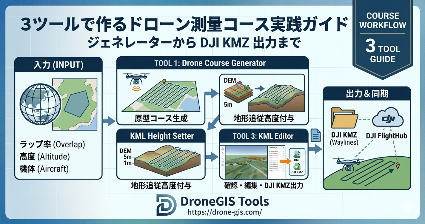 3ツールで作るドローン測量コース実践ガイド - ジェネレーターからDJI KMZ出力まで