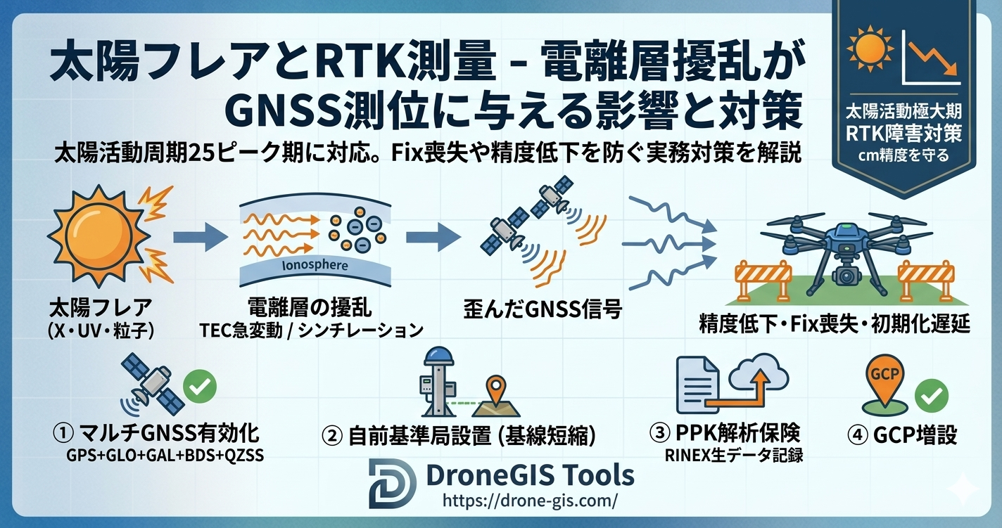 太陽フレアとRTK測量 - 電離層擾乱がGNSS測位に与える影響と対策